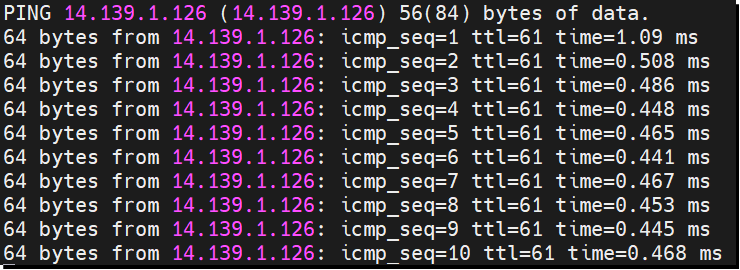 Ping command screenshot